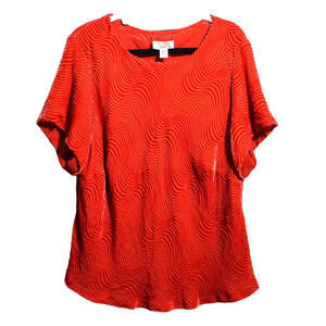 VTG Talbots Velvet Burnout Silk Blend Red Orange Top 22W Petite Groovy Swirl Art